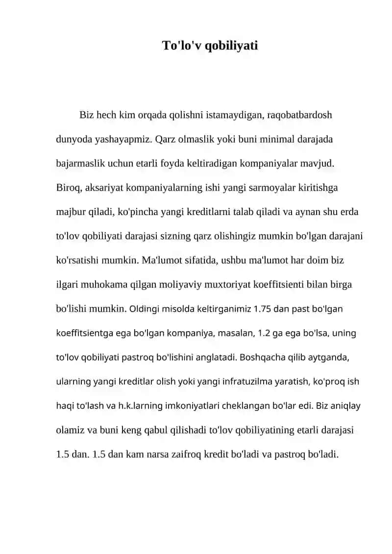 To'lo'v qobiliyati 1