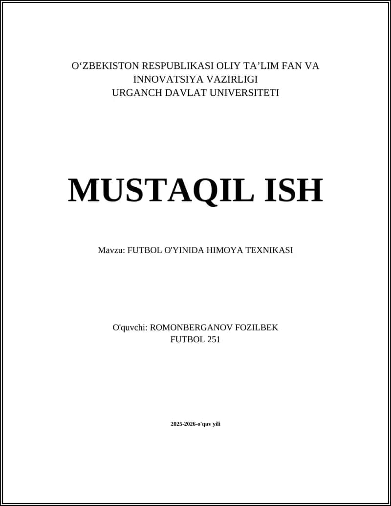 FUTBOL O'YINIDA HIMOYA TEXNIKASI 1