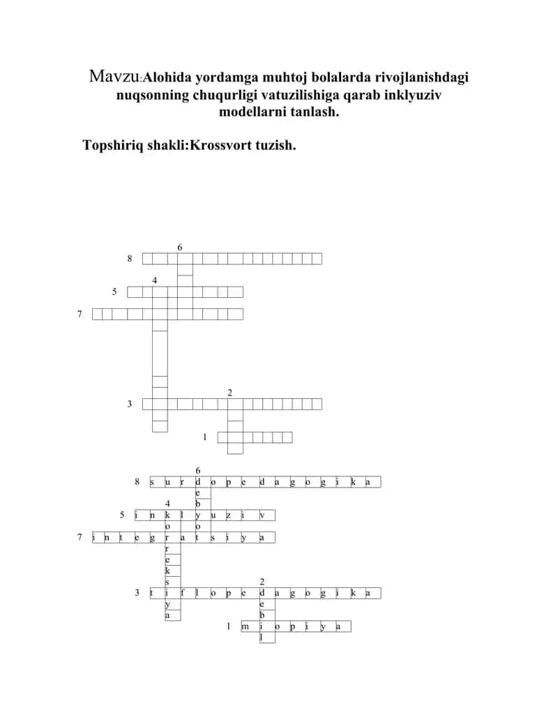 Alohida yordamga muhtoj bolalarda rivojlanishdagi nuqsonning chuqurligi vatuzilishiga qarab inklyuziv modellarni tanlash 1
