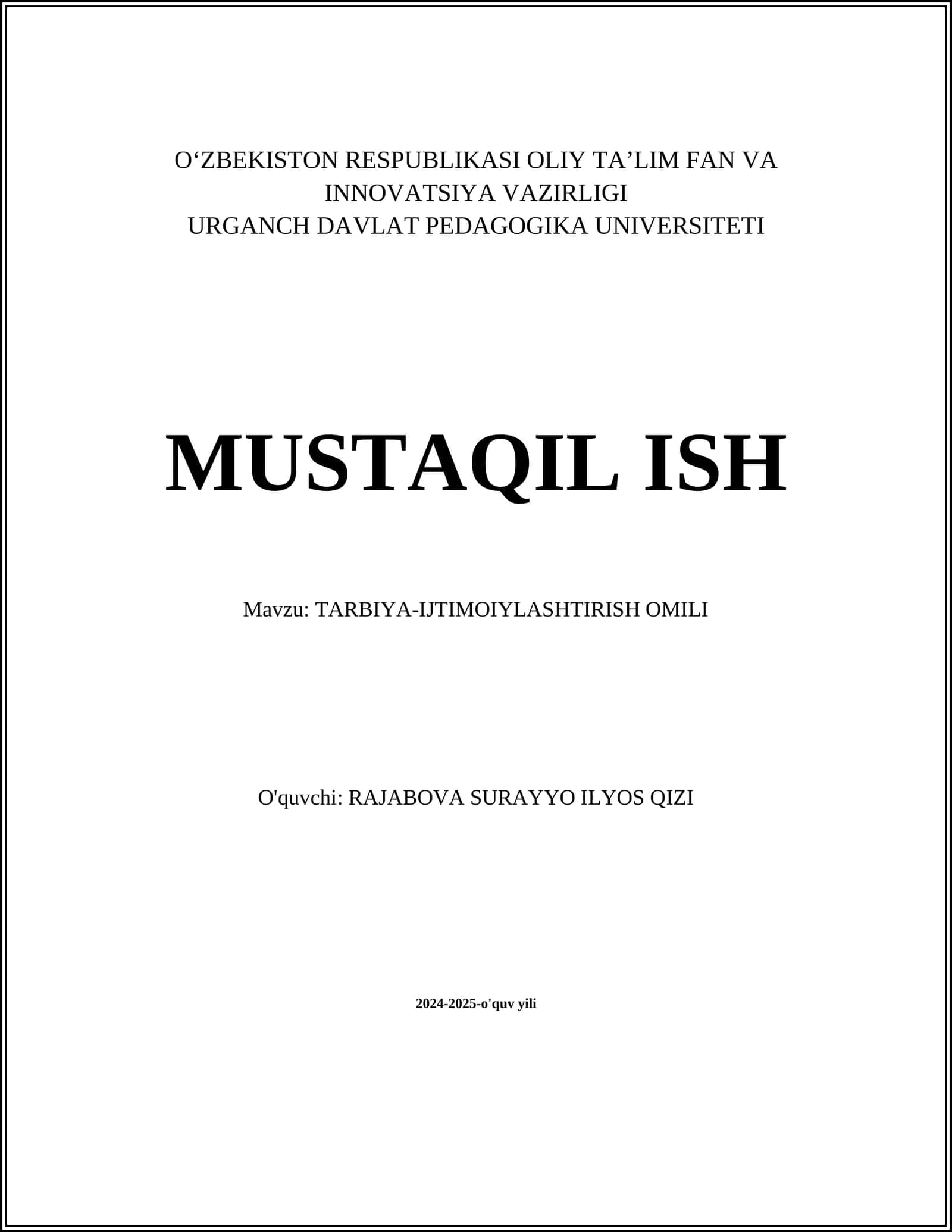 TARBIYA-IJTIMOIYLASHTIRISH OMILI 1