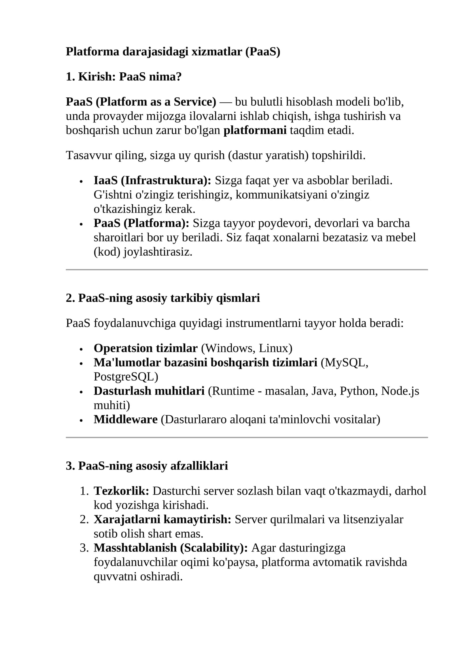Platforma darajasidagi xizmatlar (PaaS) 1
