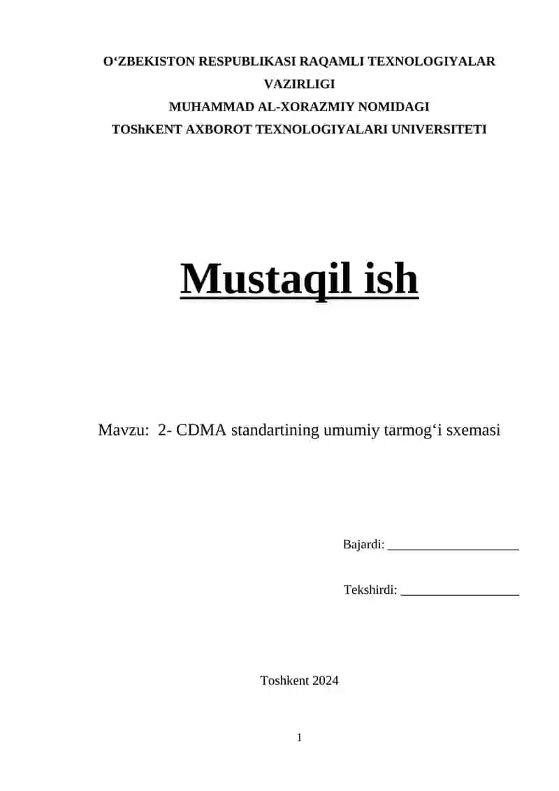2- CDMA standartining umumiy tarmogʻi sxemasi