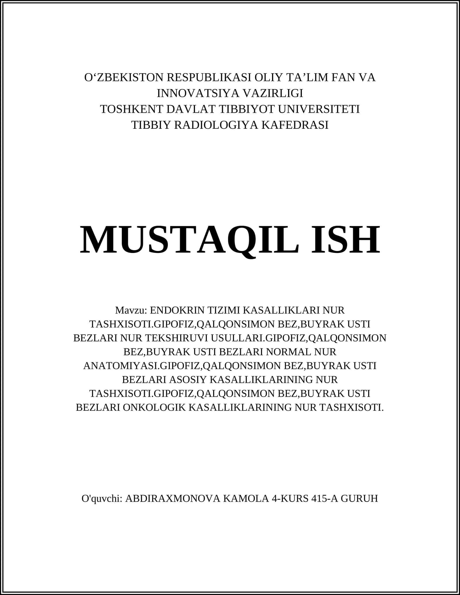 ENDOKRIN TIZIMI KASALLIKLARI NUR TASHXISOTI 1