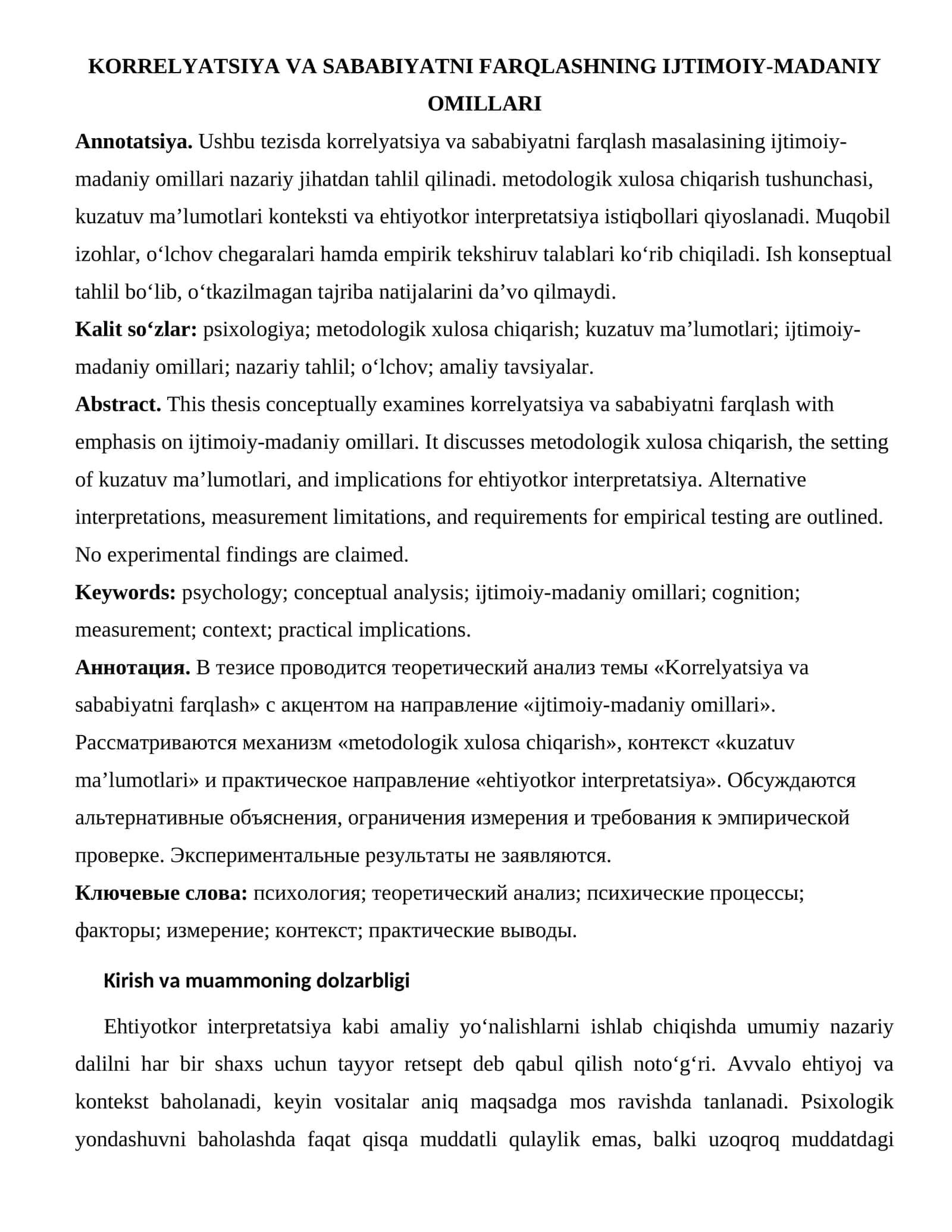 KORRELYATSIYA VA SABABIYATNI FARQLASHNING IJTIMOIY-MADANIY OMILLARI 1
