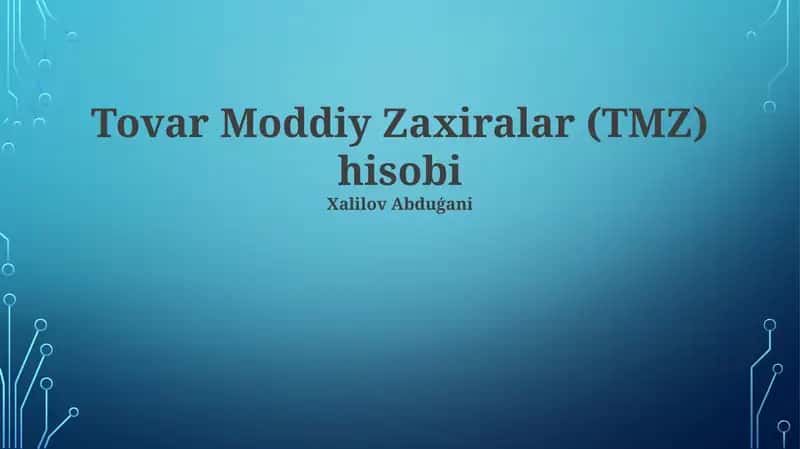 Materiallar Zahiralari Hisobi (MZX) 1