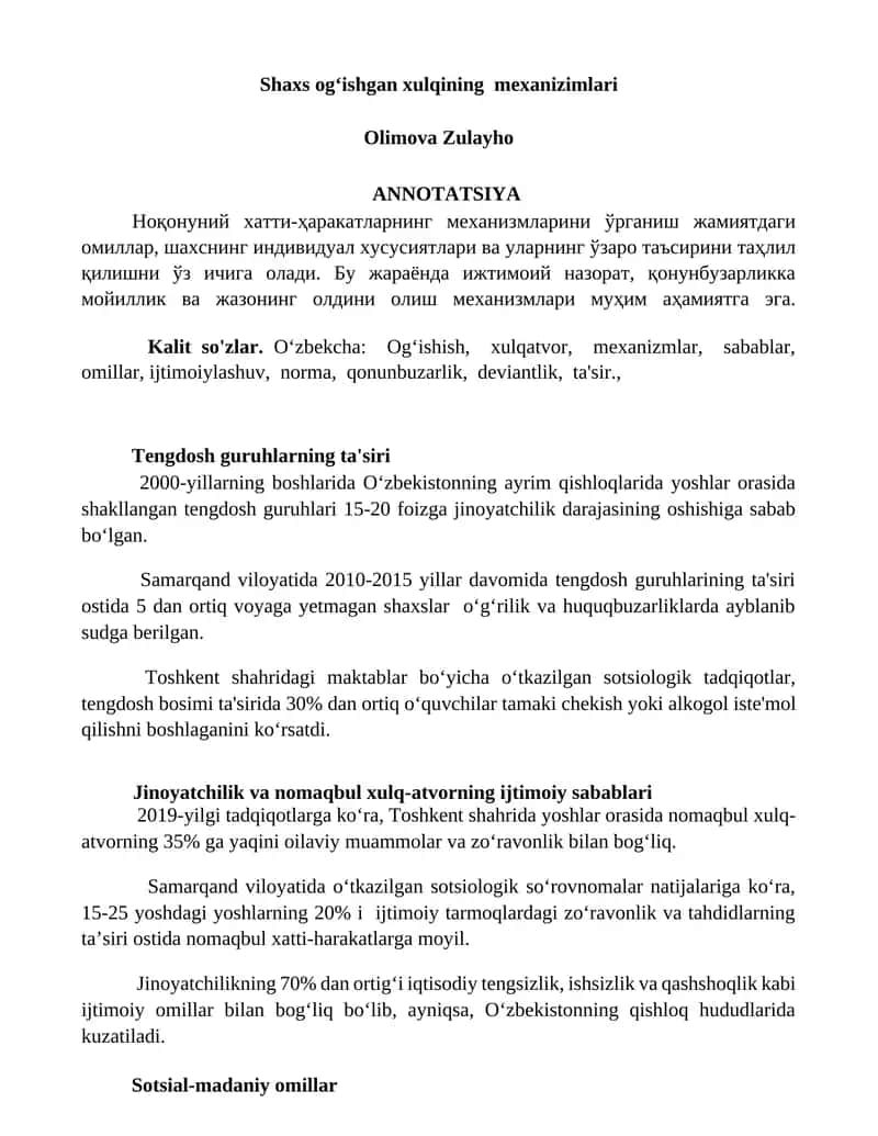 Shaxs og‘ishgan xulqining mexanizimlari 1
