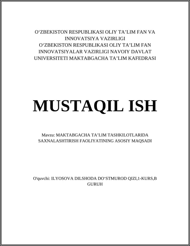 MAKTABGACHA TAʼLIM TASHKILOTLARIDA SAXNALASHTIRISH FAOLIYATINING ASOSIY MAQSADI 1