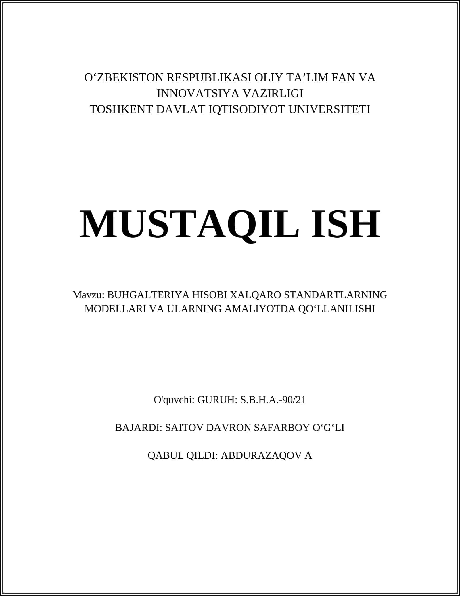 Xalqaro Buxgalteriya Hisobining Rivojlanishi 1