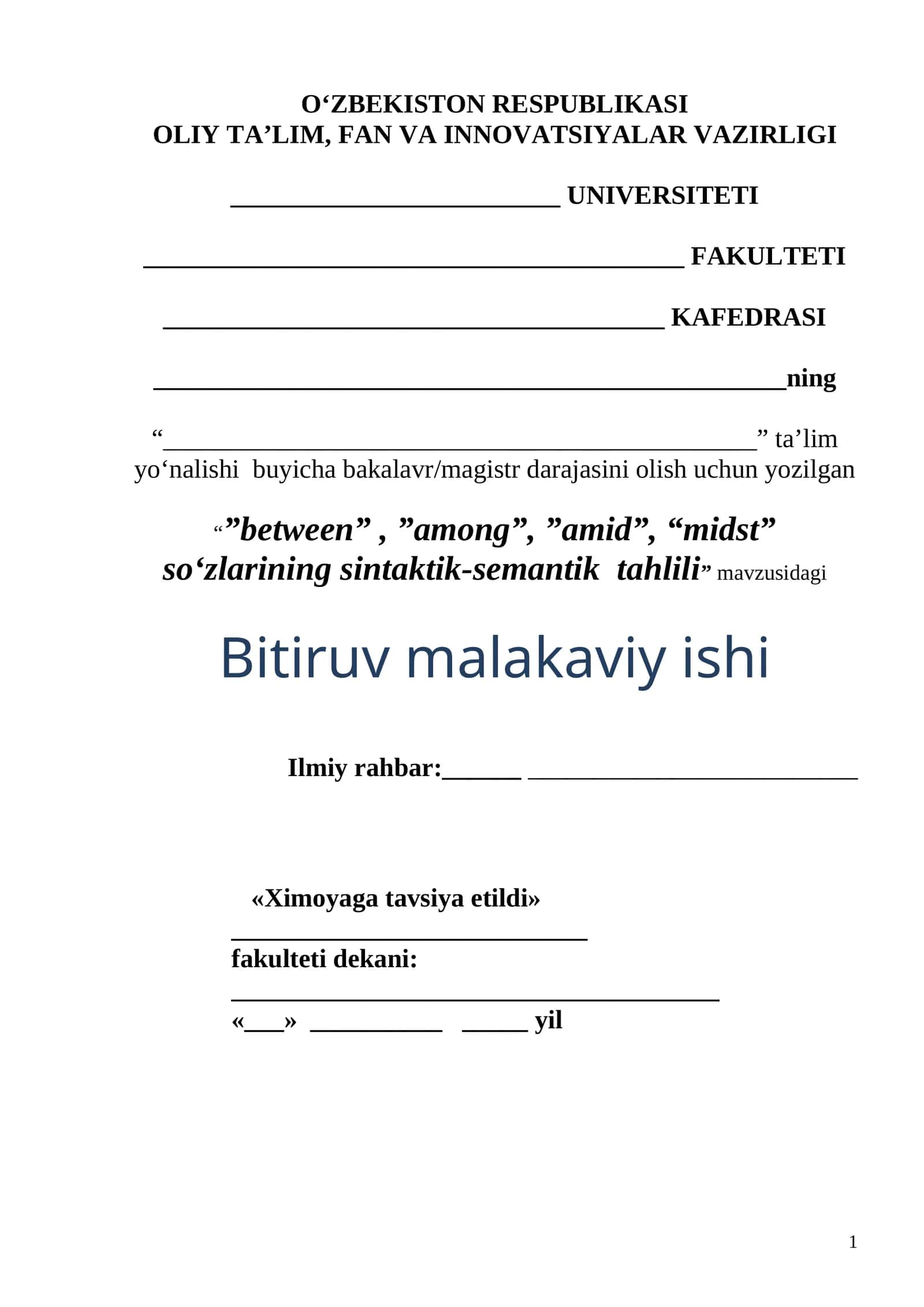 “between”, ”among”, ”amid”, “midst” so‘zlarining sintaktik-semantik tahlili 1