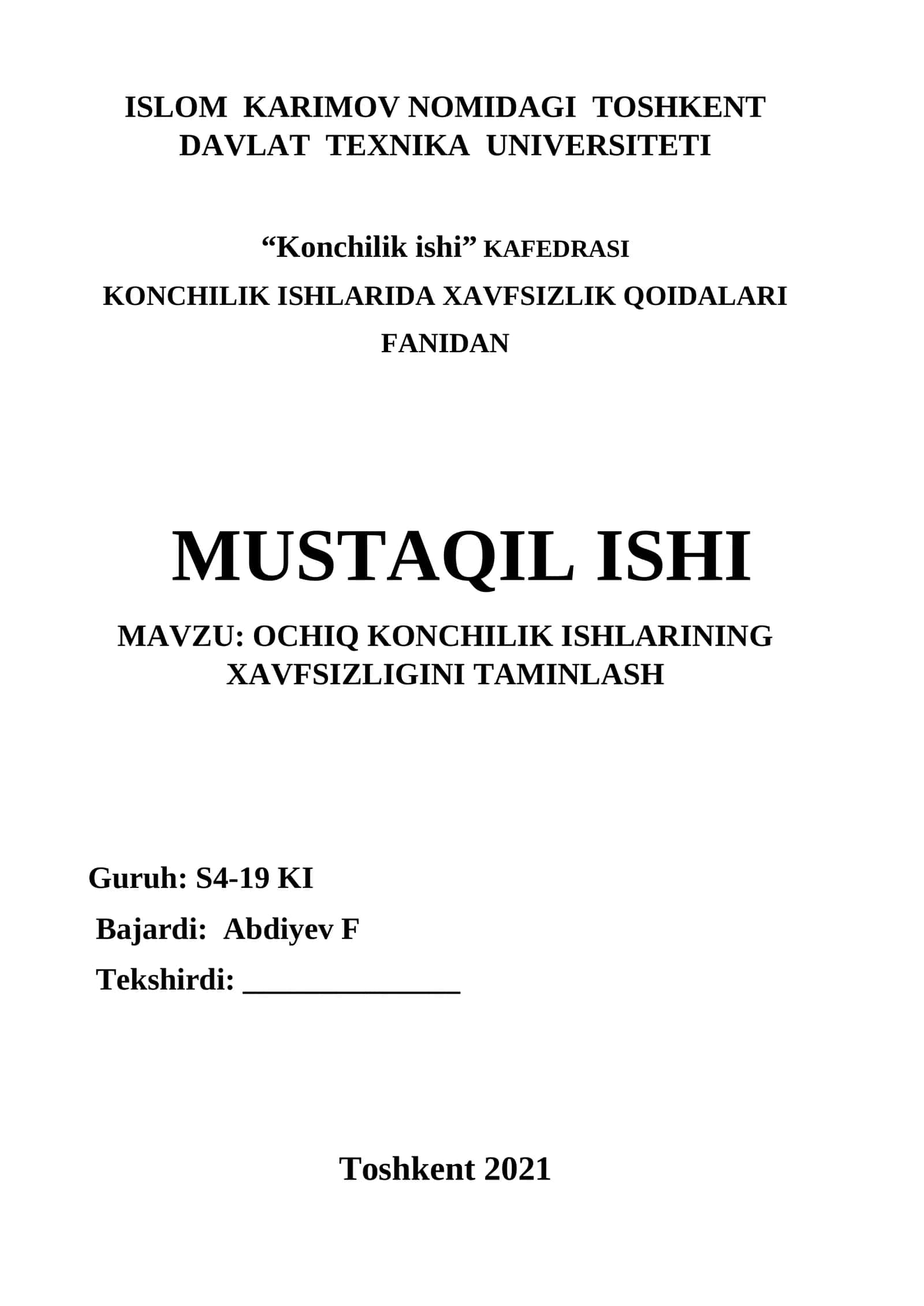 OCHIQ KONCHILIK ISHLARINING XAVFSIZLIGINI TAMINLASH 1