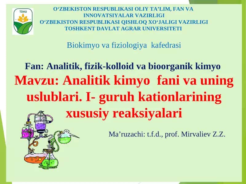 Analitik kimyo fani va uning uslublari 1