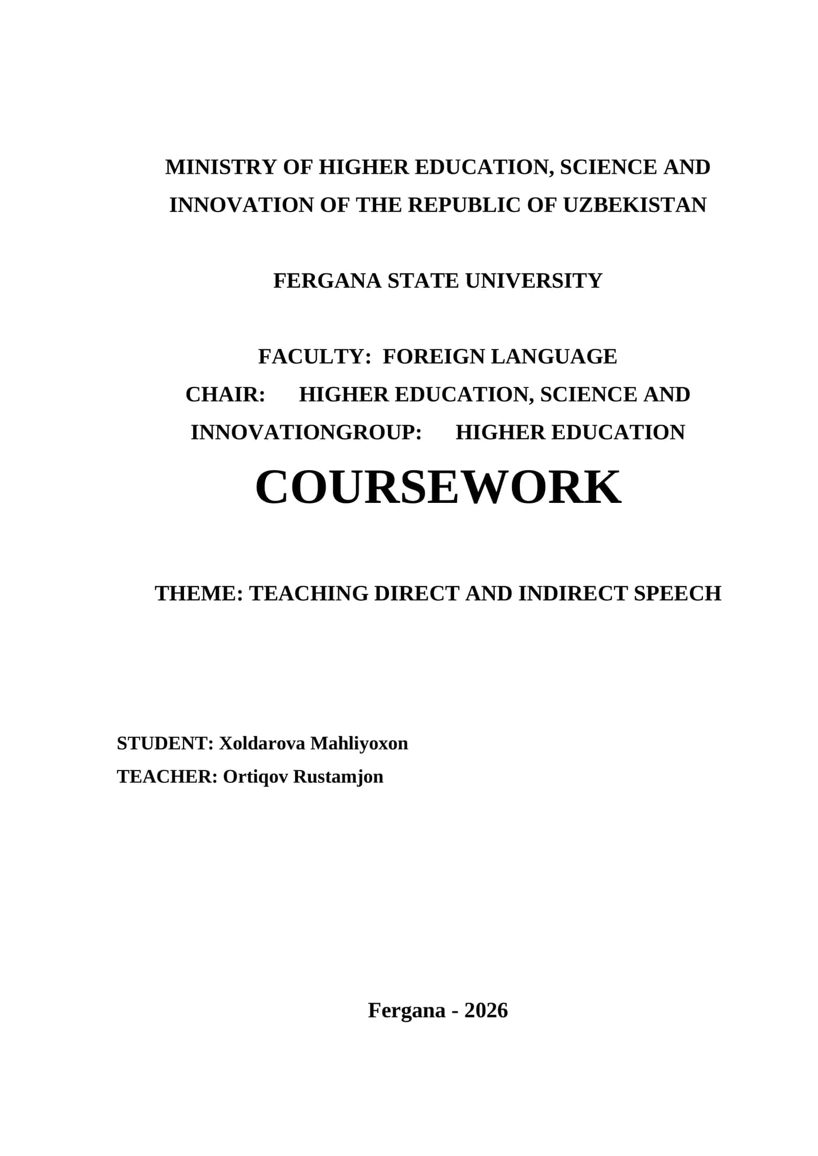 Coursework on Teaching Direct and Indirect Speech 1