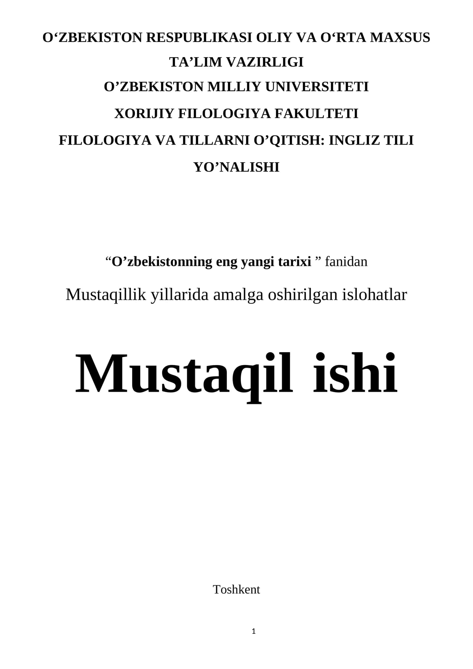 Mustaqillik yillarida amalga oshirilgan islohatlar 1