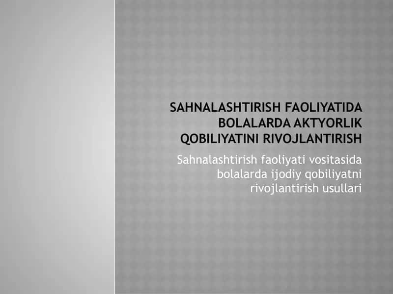 Sahnalashtirish Faoliyati: Bolalarda Rol Oyinini Mustahkamlash 1