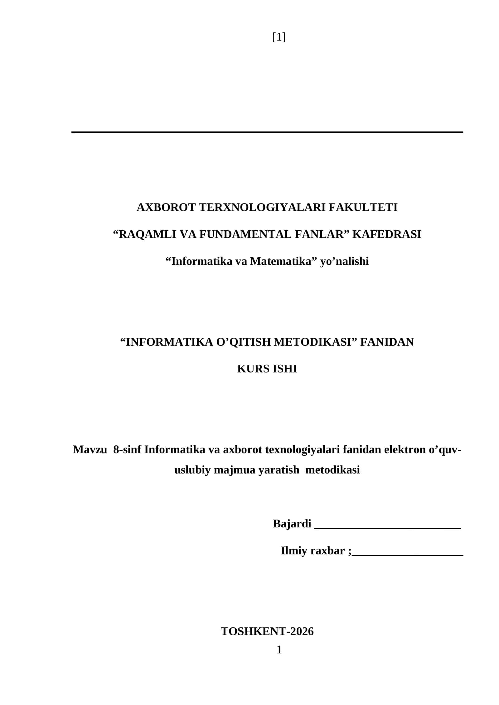 INFORMATIKA O’QITISH METODIKASI 1