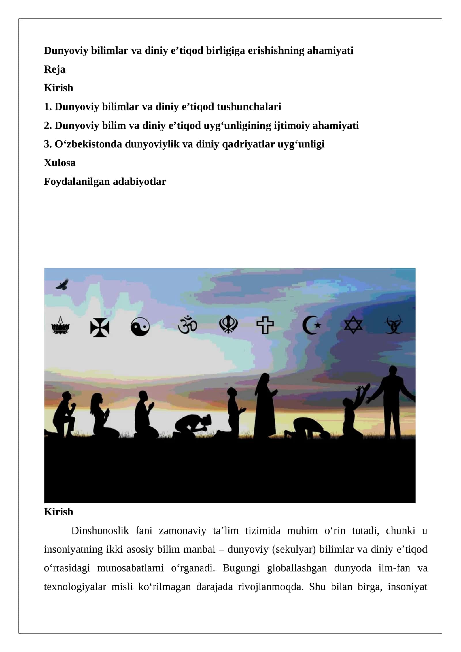 Dunyoviy bilimlar va diniy e’tiqod birligiga erishishning ahamiyati 1