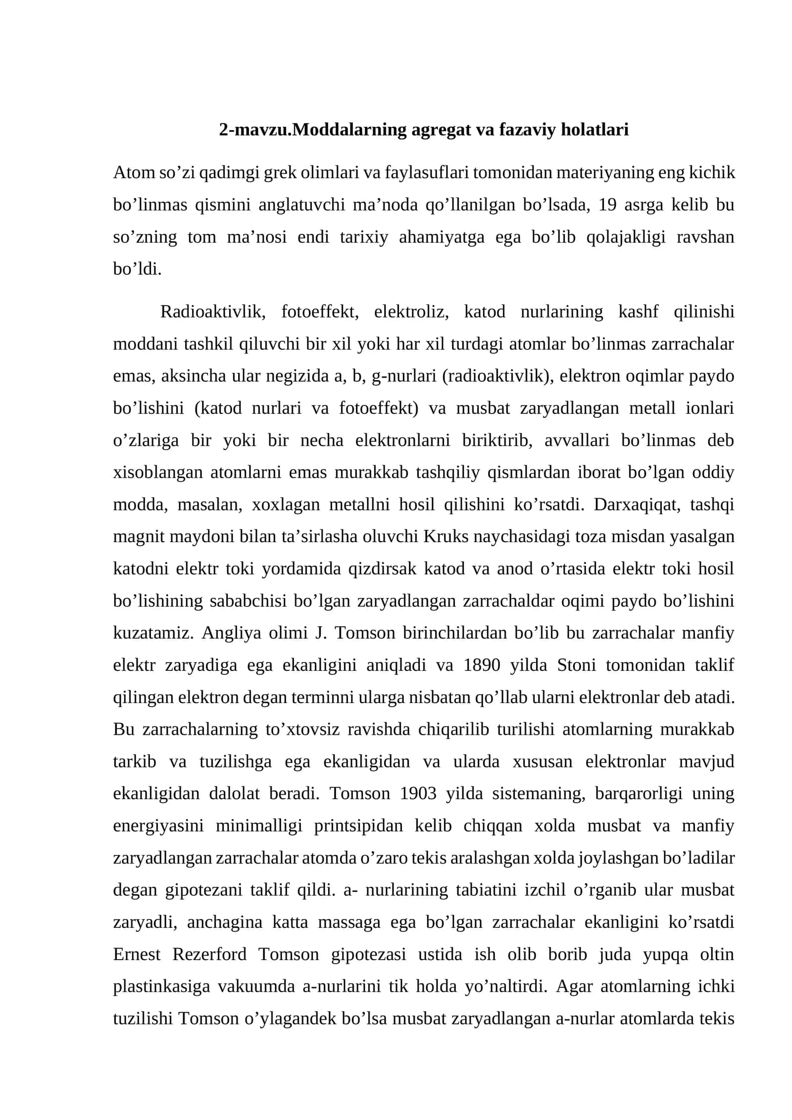 2-mavzu.Moddalarning agregat va fazaviy holatlari 1