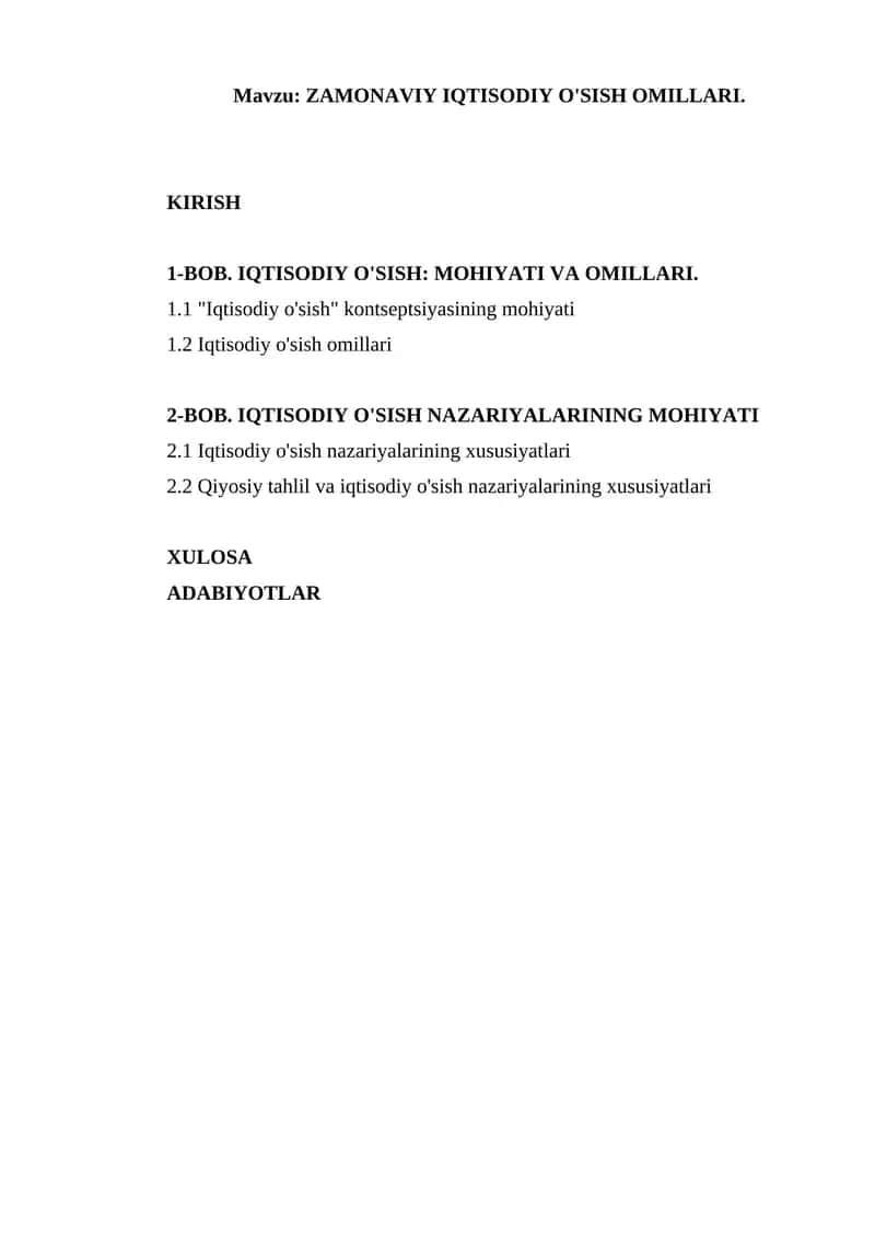 ZAMONAVIY IQTISODIY O'SISH OMILLARI 1