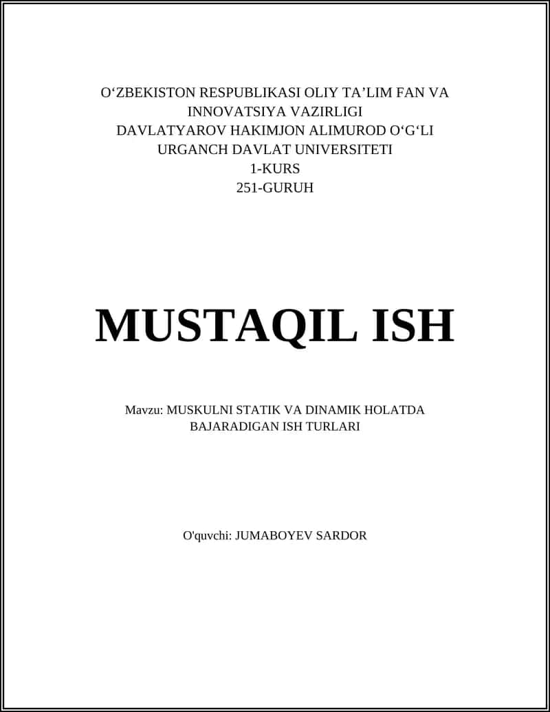 Statik va Dinamik Mushak Ishi 1