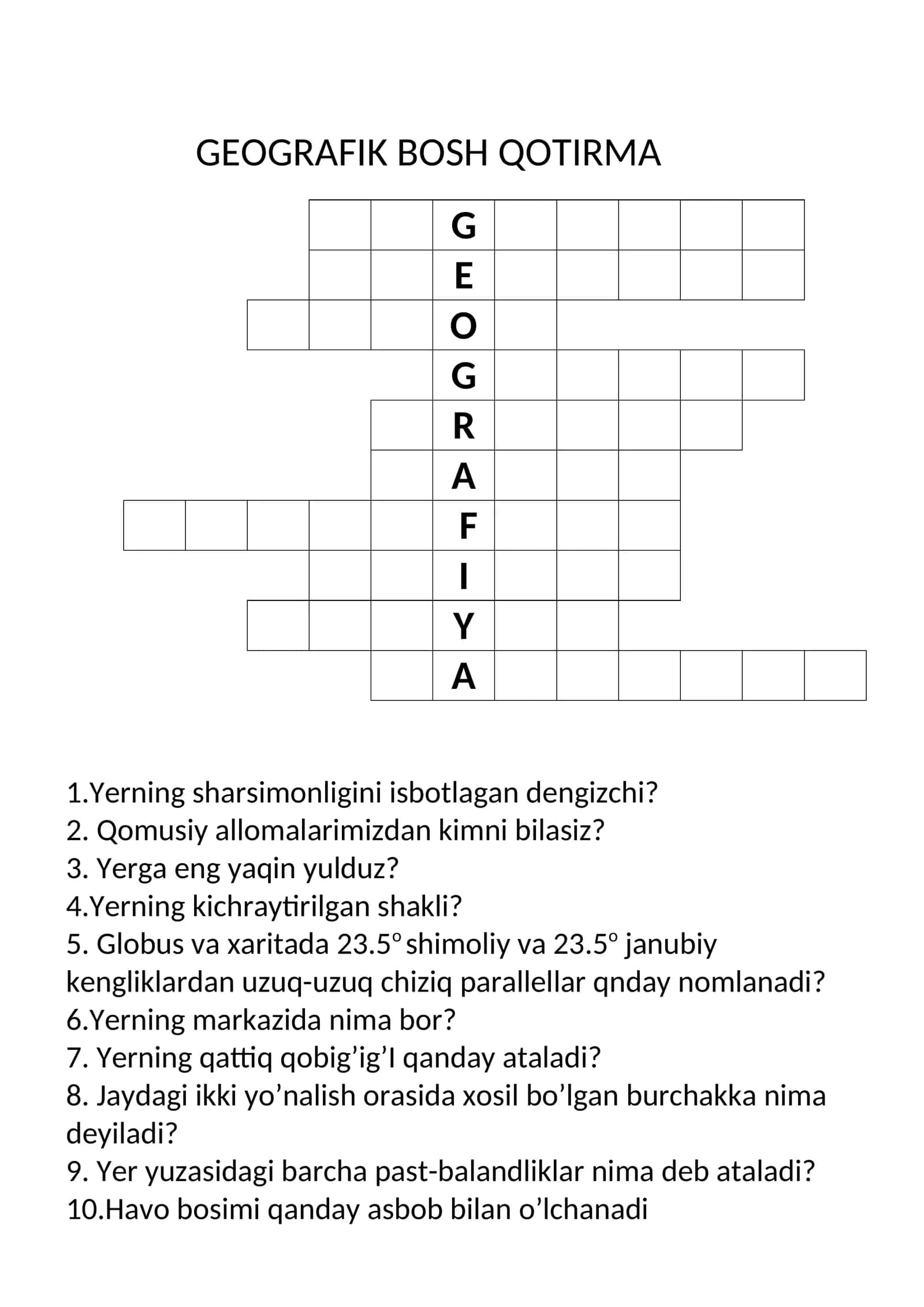 GEOGRAFIK BOSH QOTIRMA 1