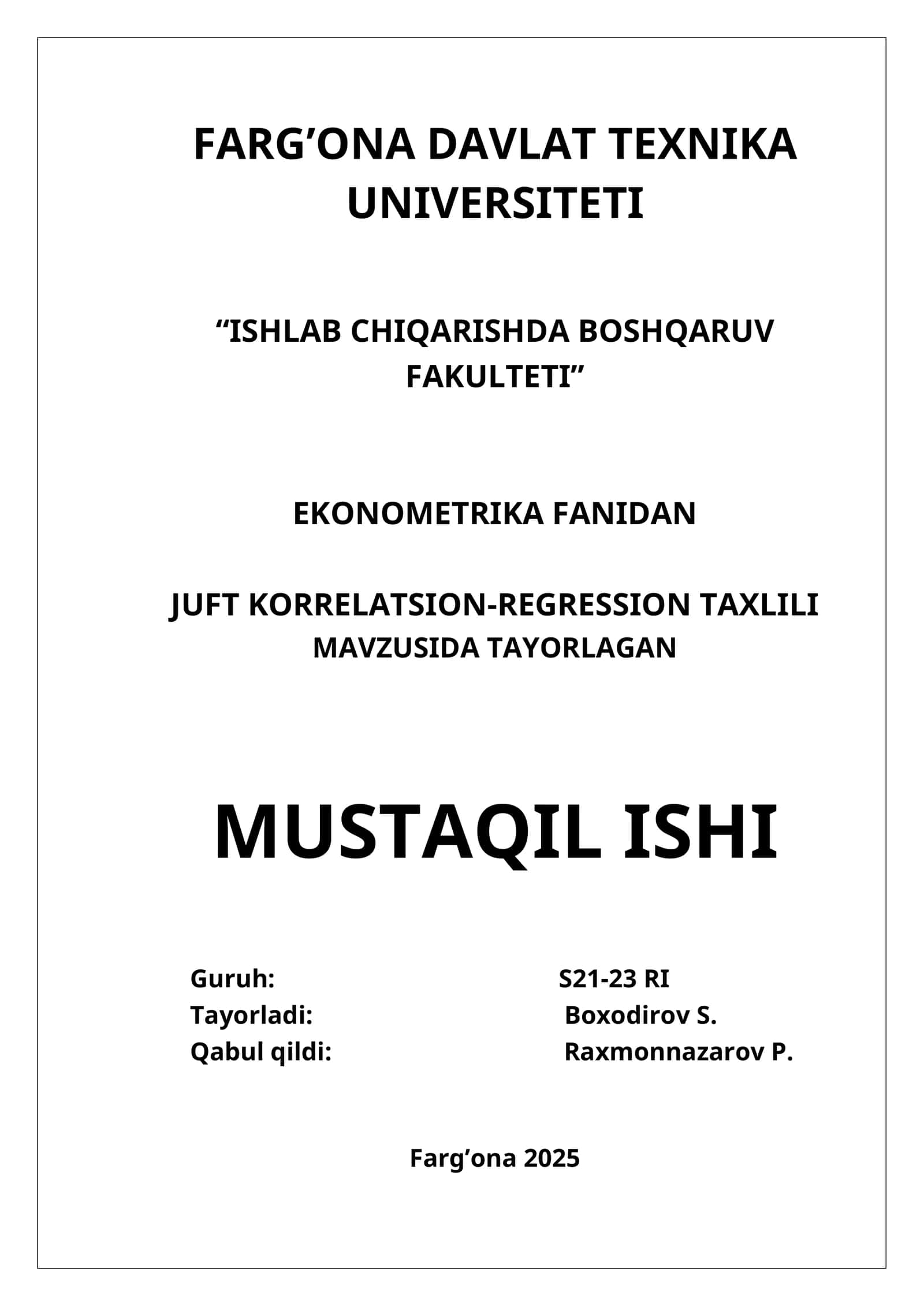 Regression tahlil 1