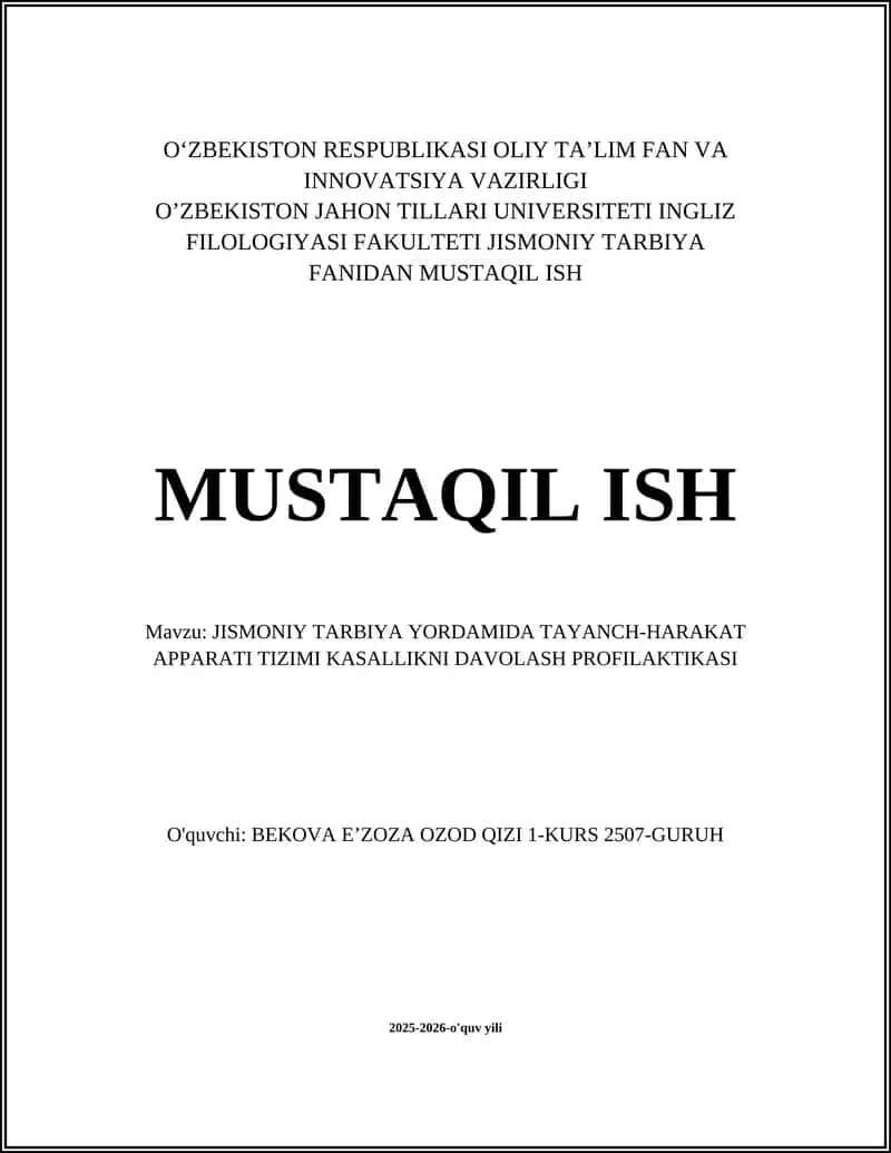 JISMONIY TARBIYA YORDAMIDA TAYANCH-HARAKAT APPARATI TIZIMI KASALLIKNI DAVOLASH PROFILAKTIKASI 1