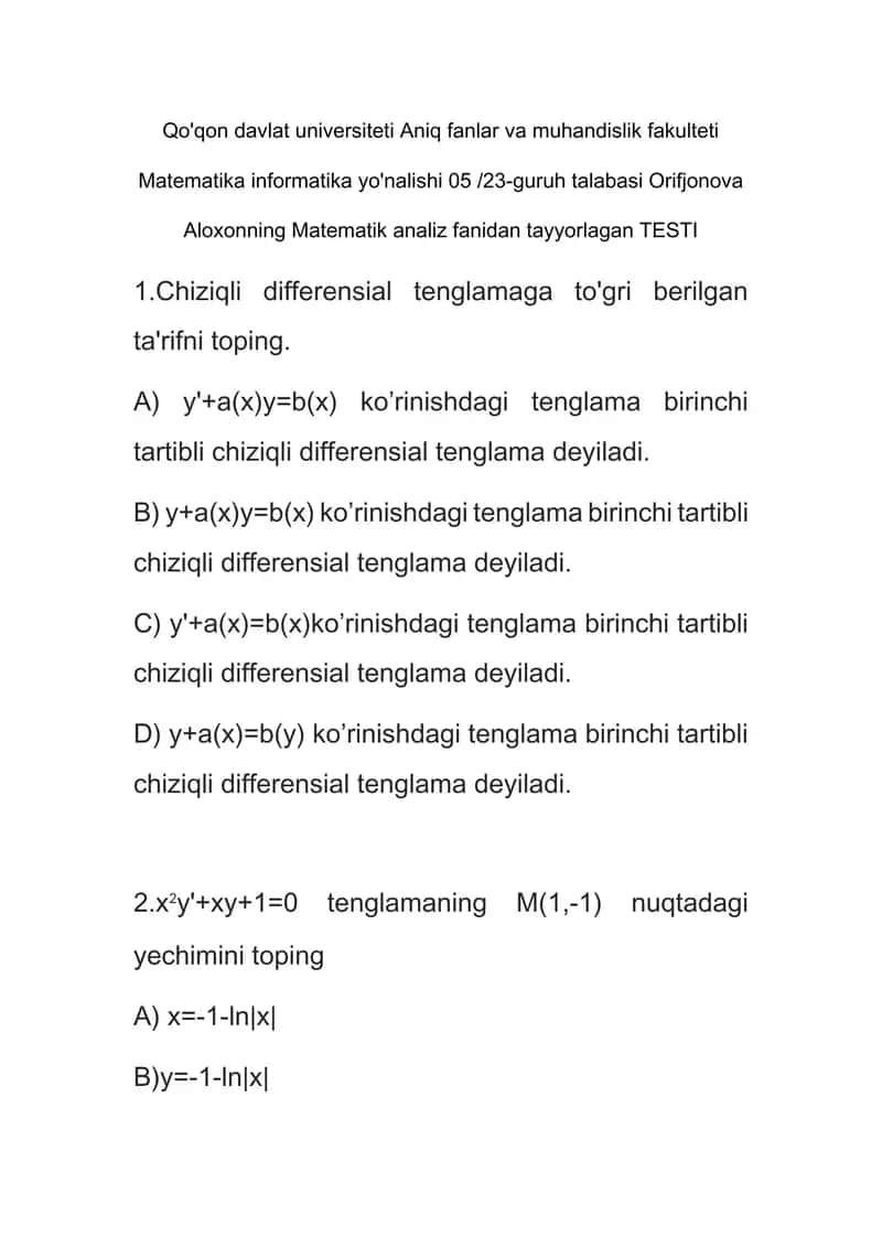 Chiziqli differensial tenglamalar 1
