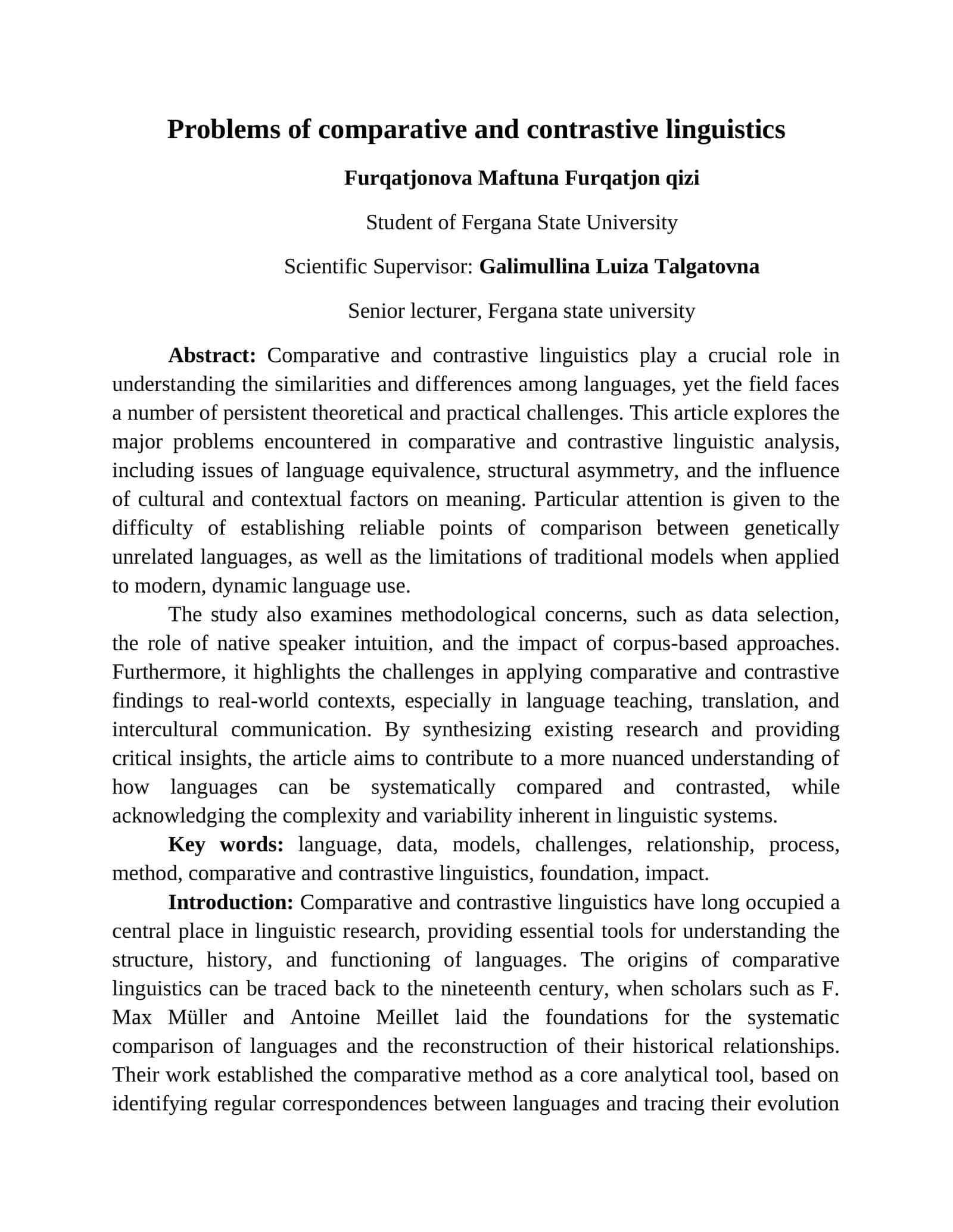 Problems of comparative and contrastive linguistics 1