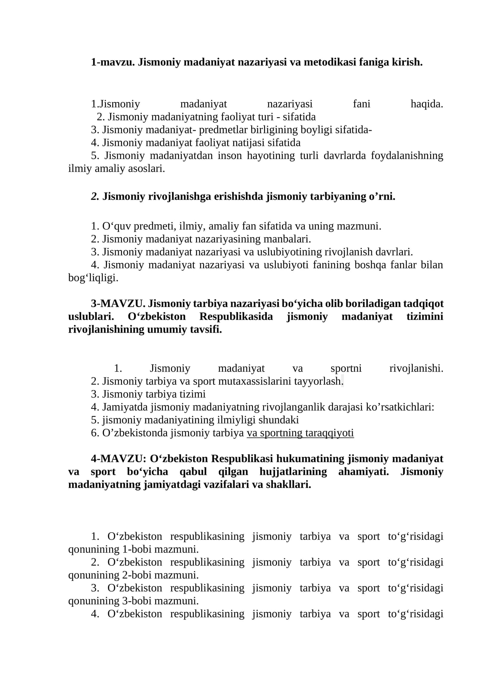 1-mavzu. Jismoniy madaniyat nazariyasi va metodikasi faniga kirish 1