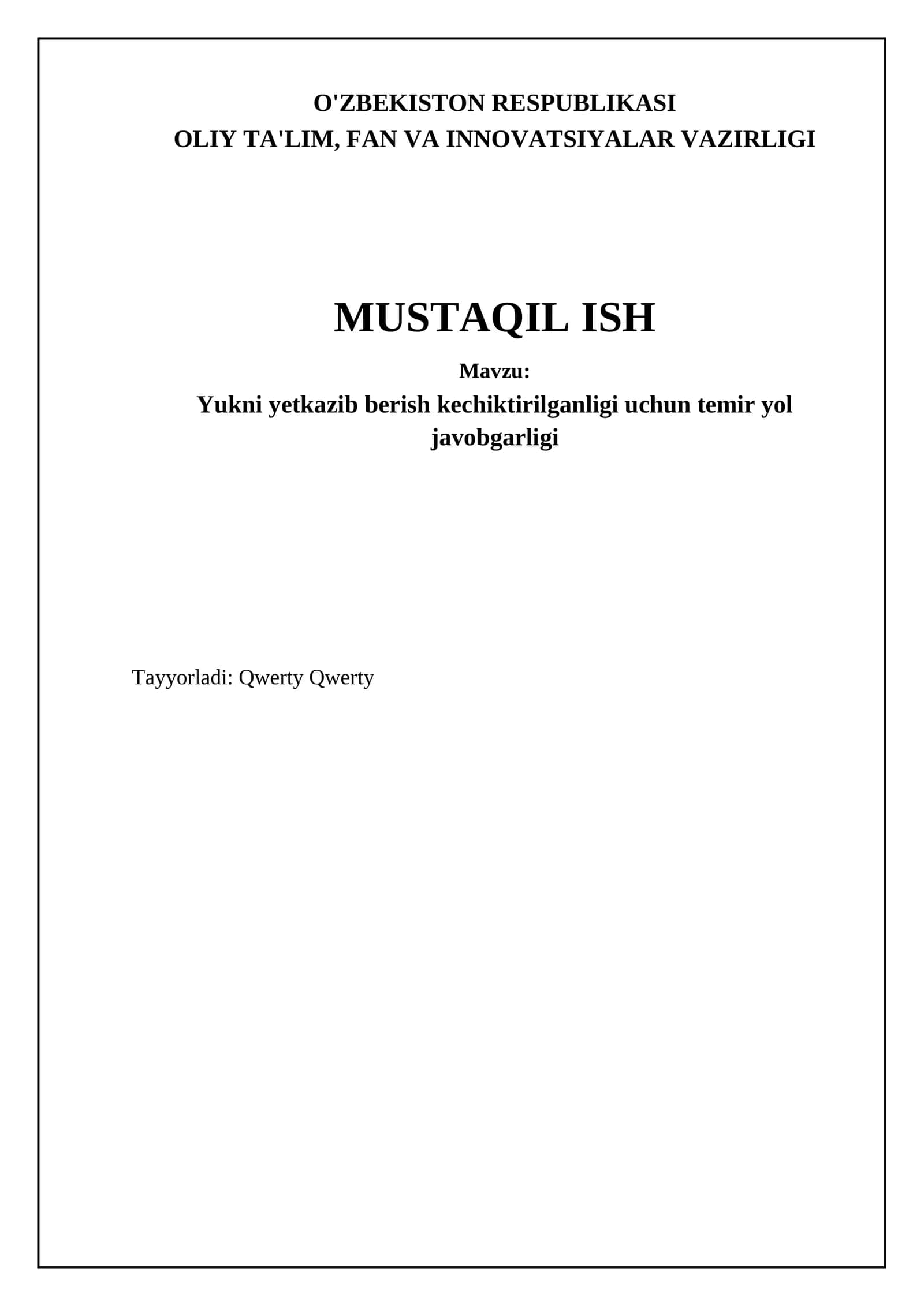 Temir yo'l tashuvida yuk yetkazib berish muddatini buzish javobgarligining huquqiy asoslari 1