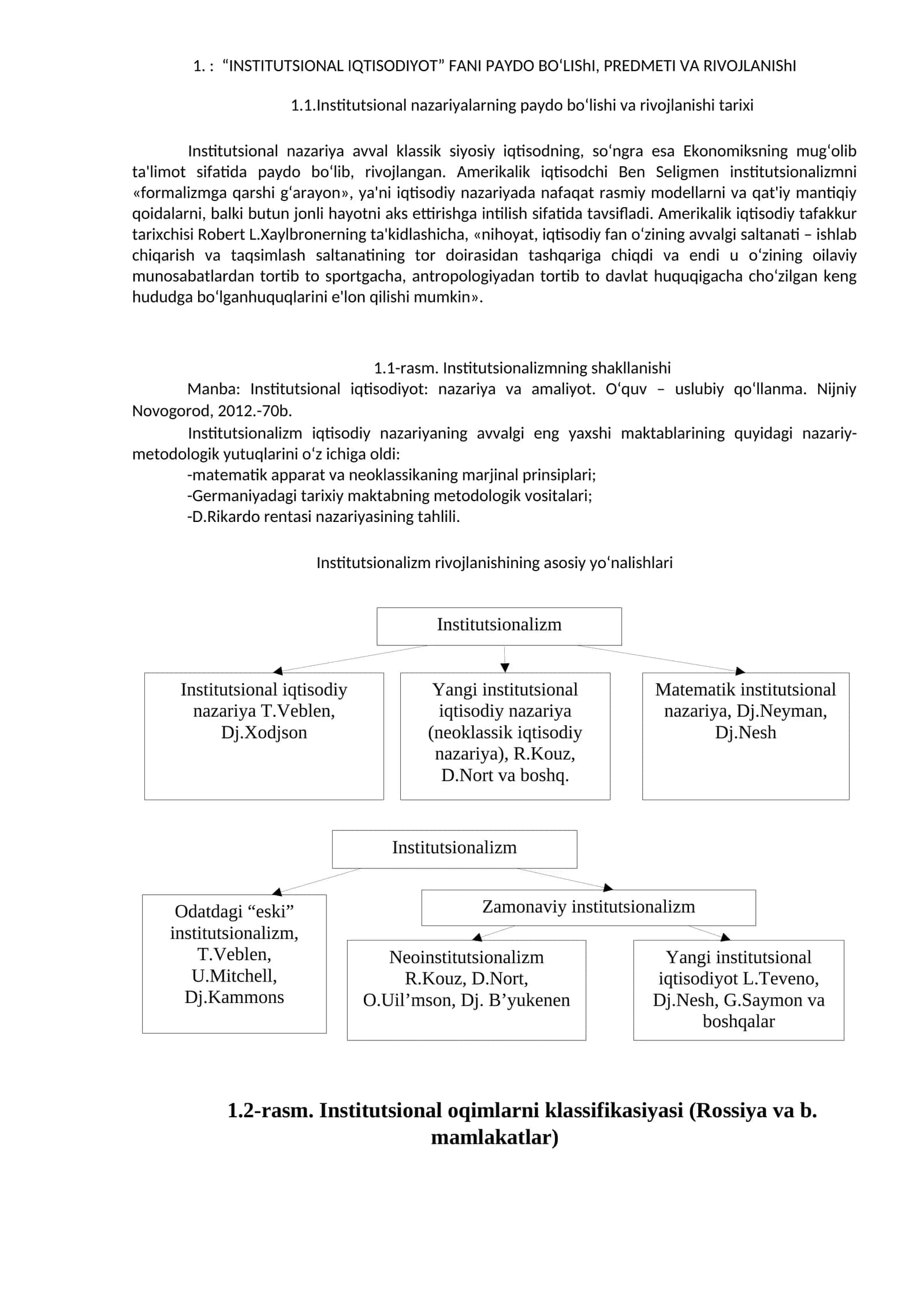 INSTITUTSIONAL IQTISODIYOT FANI PAYDO BO'LISHI, PREDMETI VA RIVOJLANISHI 1