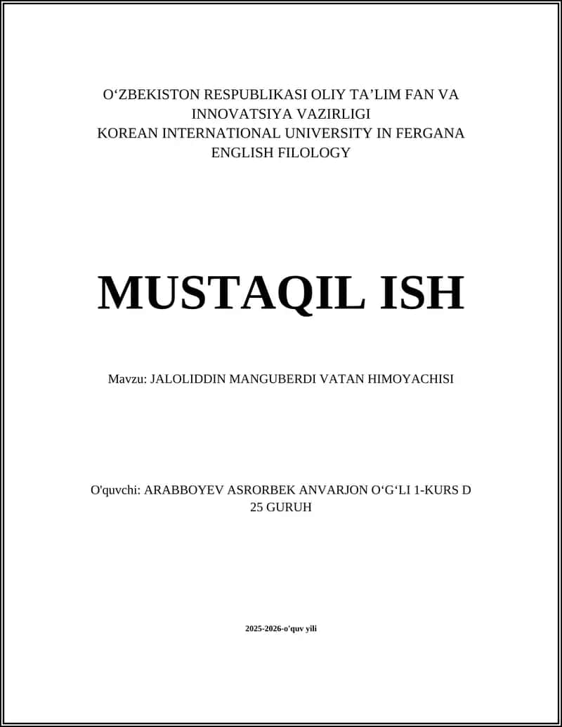 JALOLIDDIN MANGUBERDI VATAN HIMOYACHISI 1