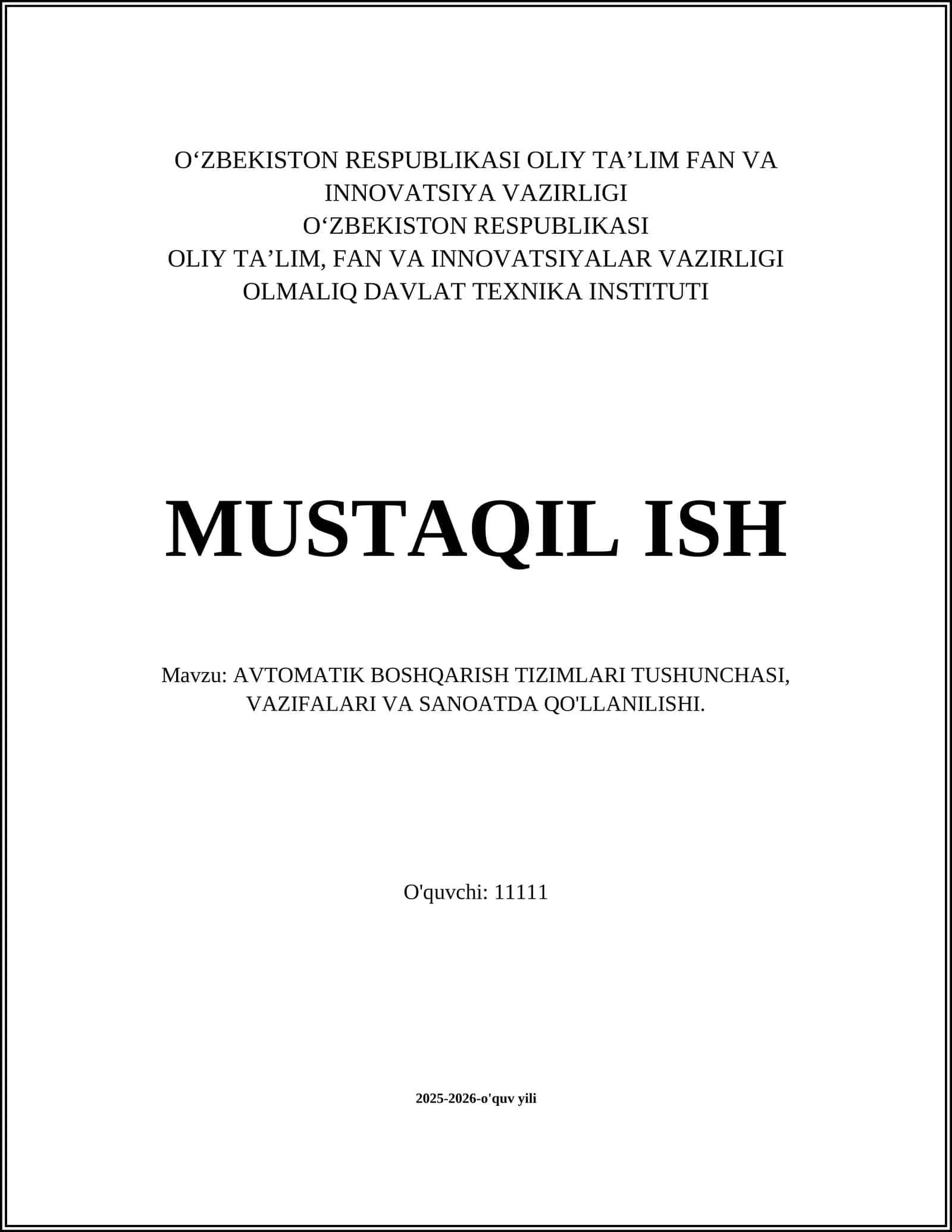 AVTOMATIK BOSHQARISH TIZIMLARI 1