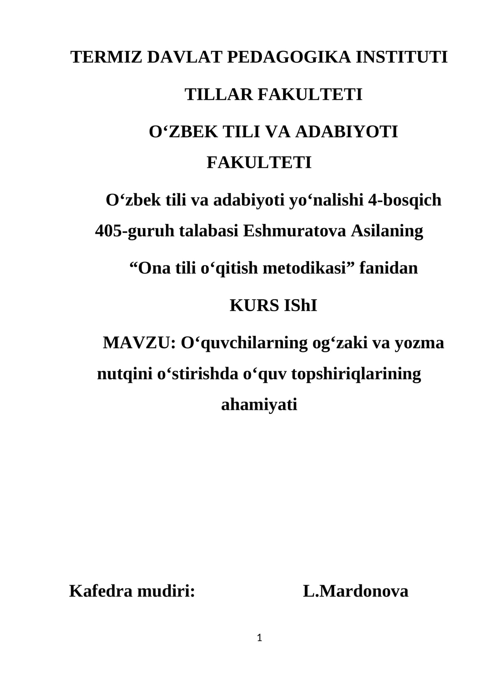 O‘quvchilarning og‘zaki va yozma nutqini o‘stirishda o‘quv topshiriqlarining ahamiyati 1