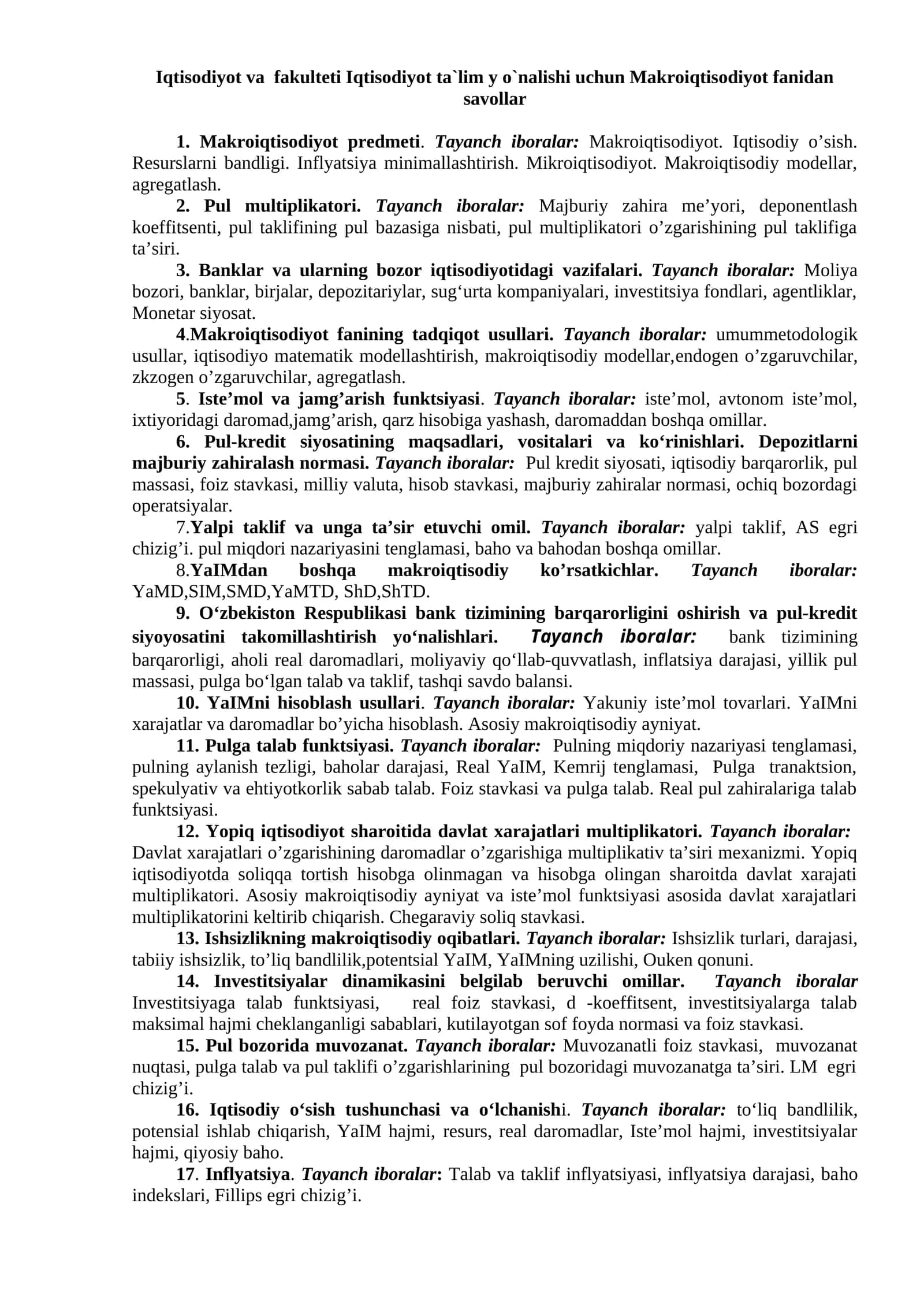 Makroiqtisodiyot fanidan savollar 1