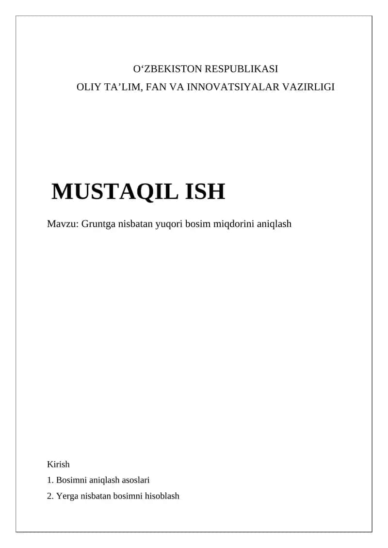 Gruntga nisbatan yuqori bosim miqdorini aniqlash 1