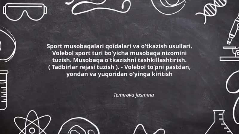 Sport musobaqalari qoidalari va o'tkazish usullari. Volebol sport turi bo'yicha musobaqa nizomini tuzish 1