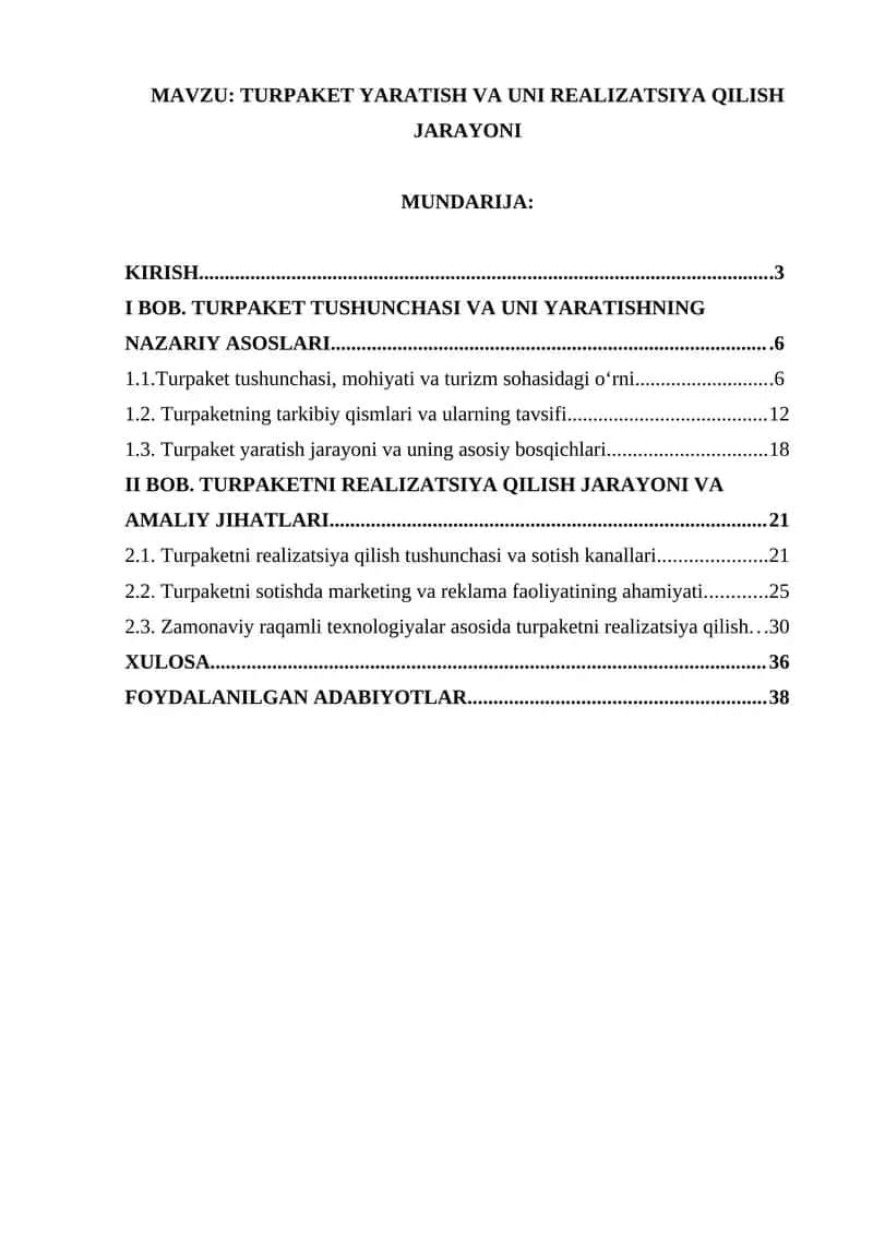 TURPAKET YARATISH VA UNI REALIZATSIYA QILISH JARAYONI 1