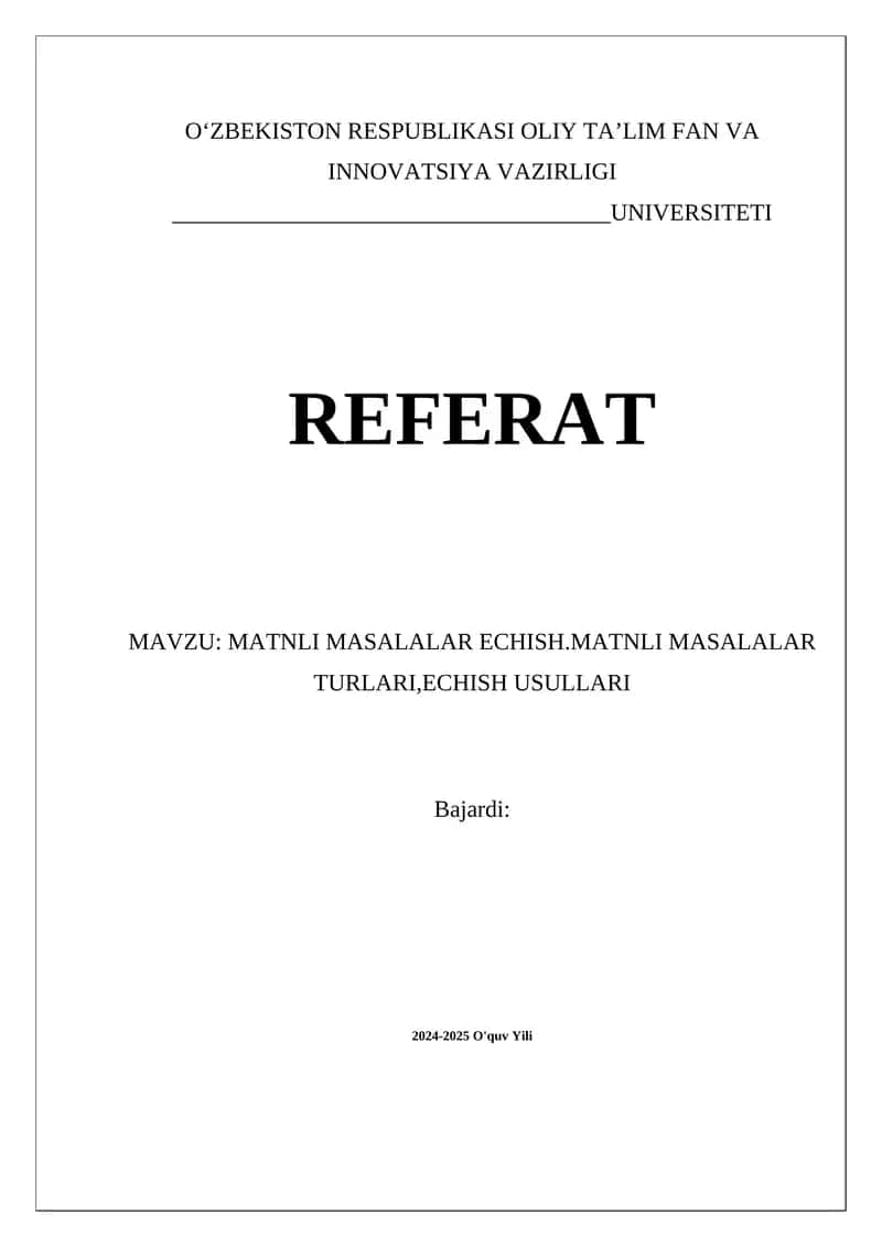 MATNLI MASALALAR ECHISH 1