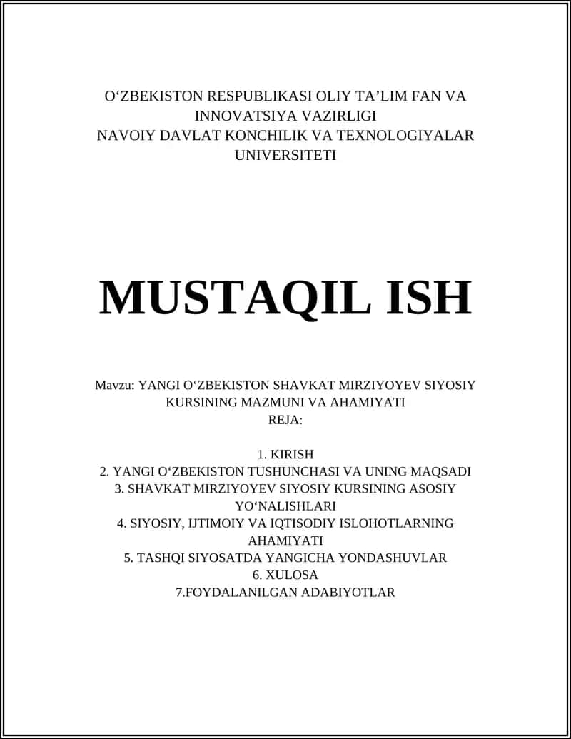 YANGI OʻZBEKISTON SHAVKAT MIRZIYOYEV SIYOSIY KURSINING MAZMUNI VA AHAMIYATI 1
