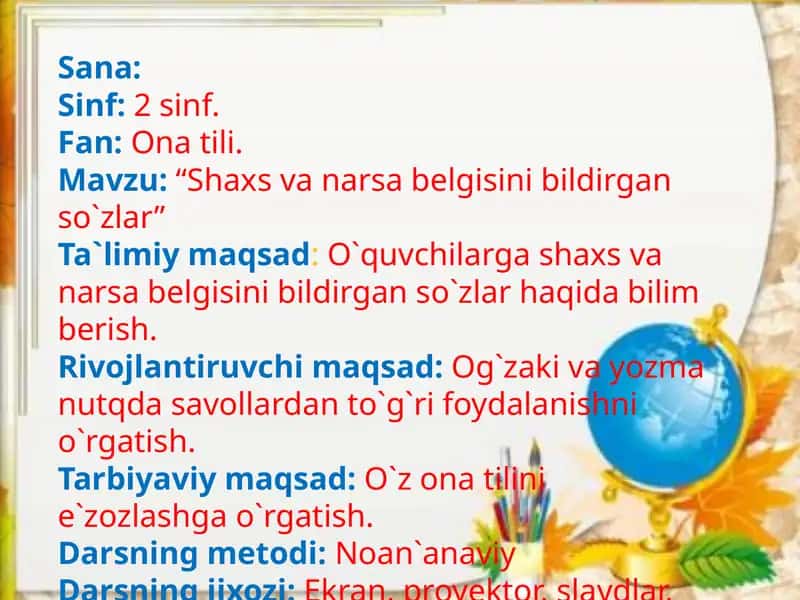 Shaxsvanarsabelgisini bildirgan so'zlar 1