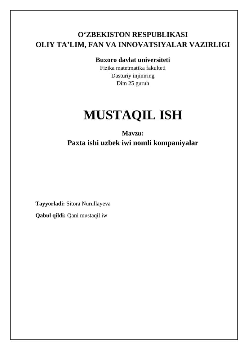 Paxta ishi uzbek iwi nomli kompaniyalar 1