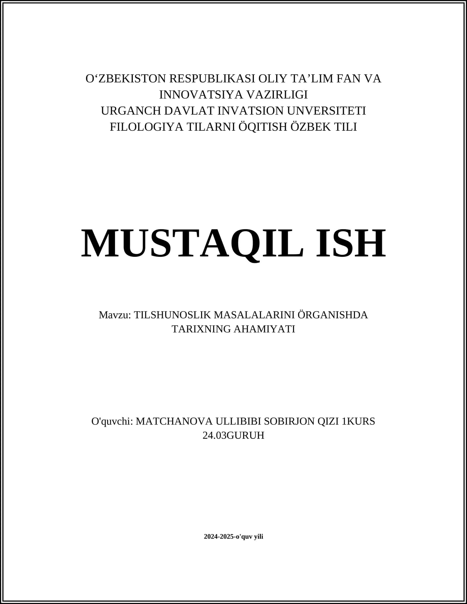TILSHUNOSLIK MASALALARINI ÖRGANISHDA TARIXNING AHAMIYATI 1