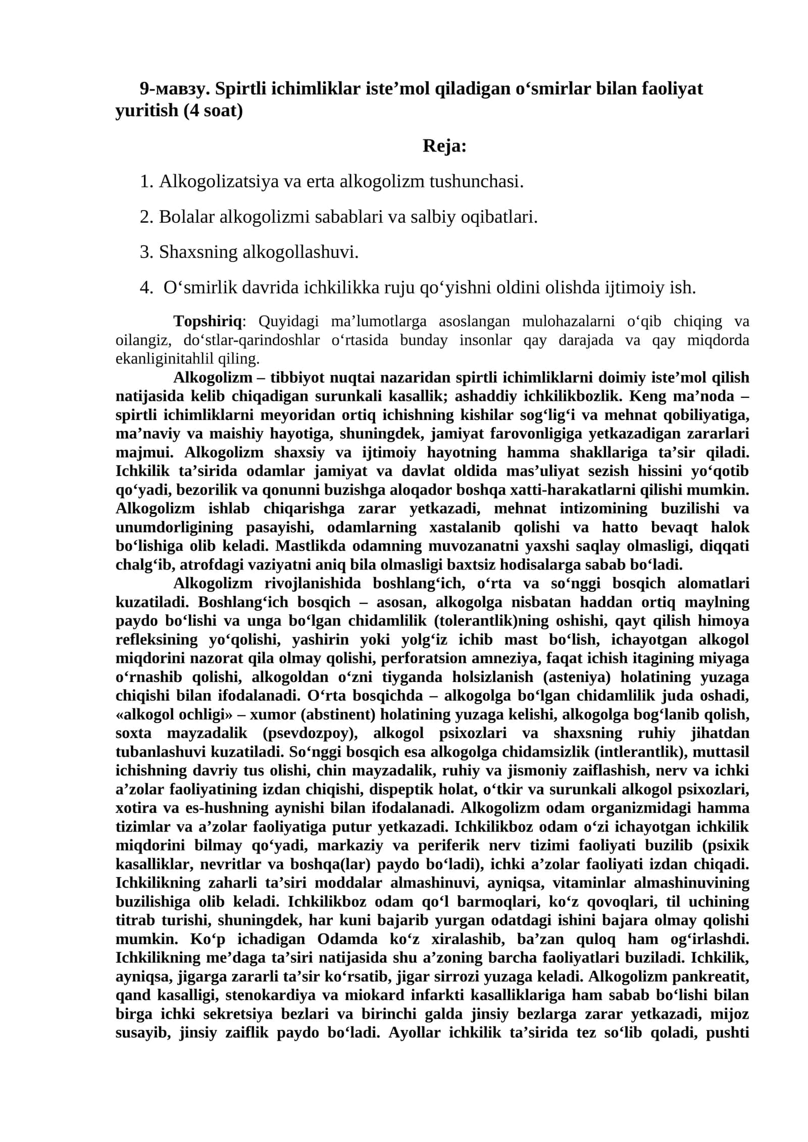 Spirtli ichimliklar iste’mol qiladigan o‘smirlar bilan faoliyat yuritish 1