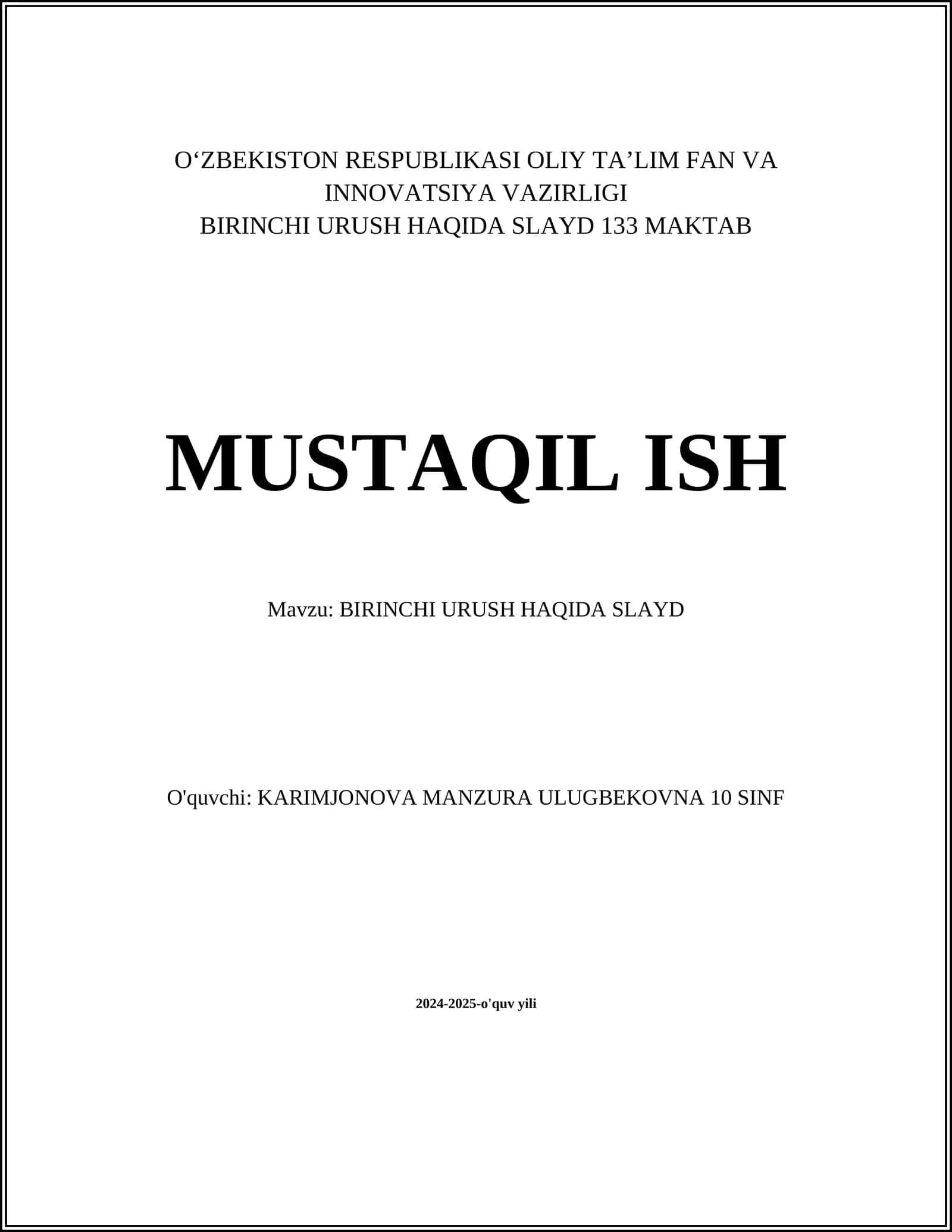 BIRINCHI URUSH HAQIDA SLAYD 1