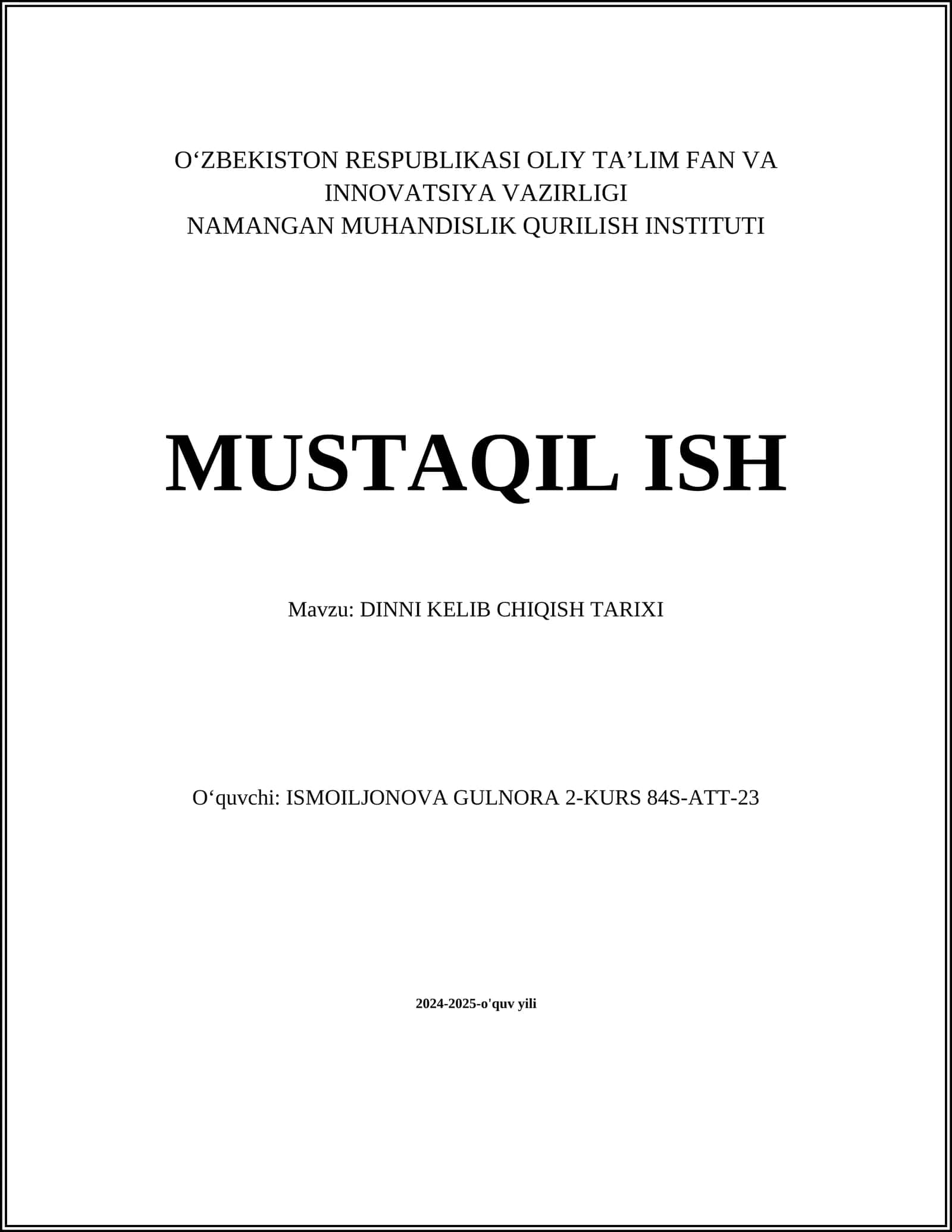 DINNI KELIB CHIQISH TARIXI 1