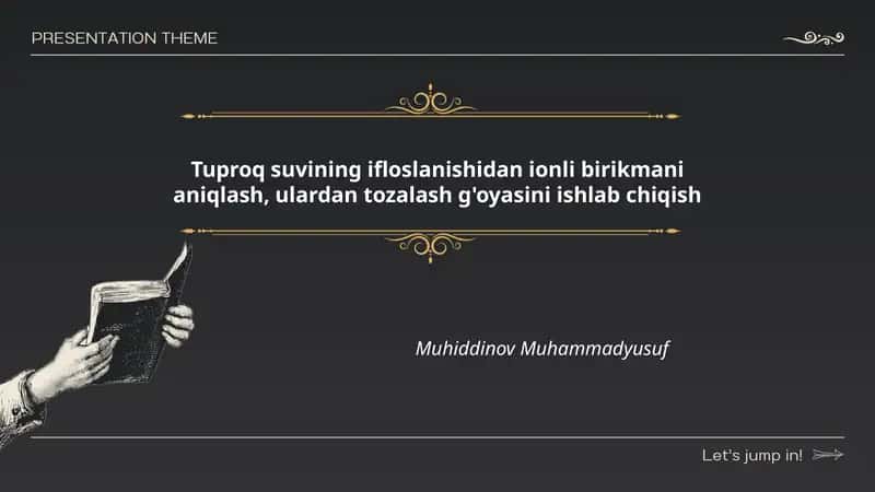 Tuproq suvining ifloslanishidan ionli birikmani aniqlash, ulardan tozalash g'oyasini ishlab chiqish 1