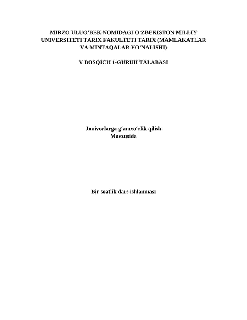 5-sinf 3b-dars ishlanma - Jonivorlarga g‘amxo‘rlik qilish 1
