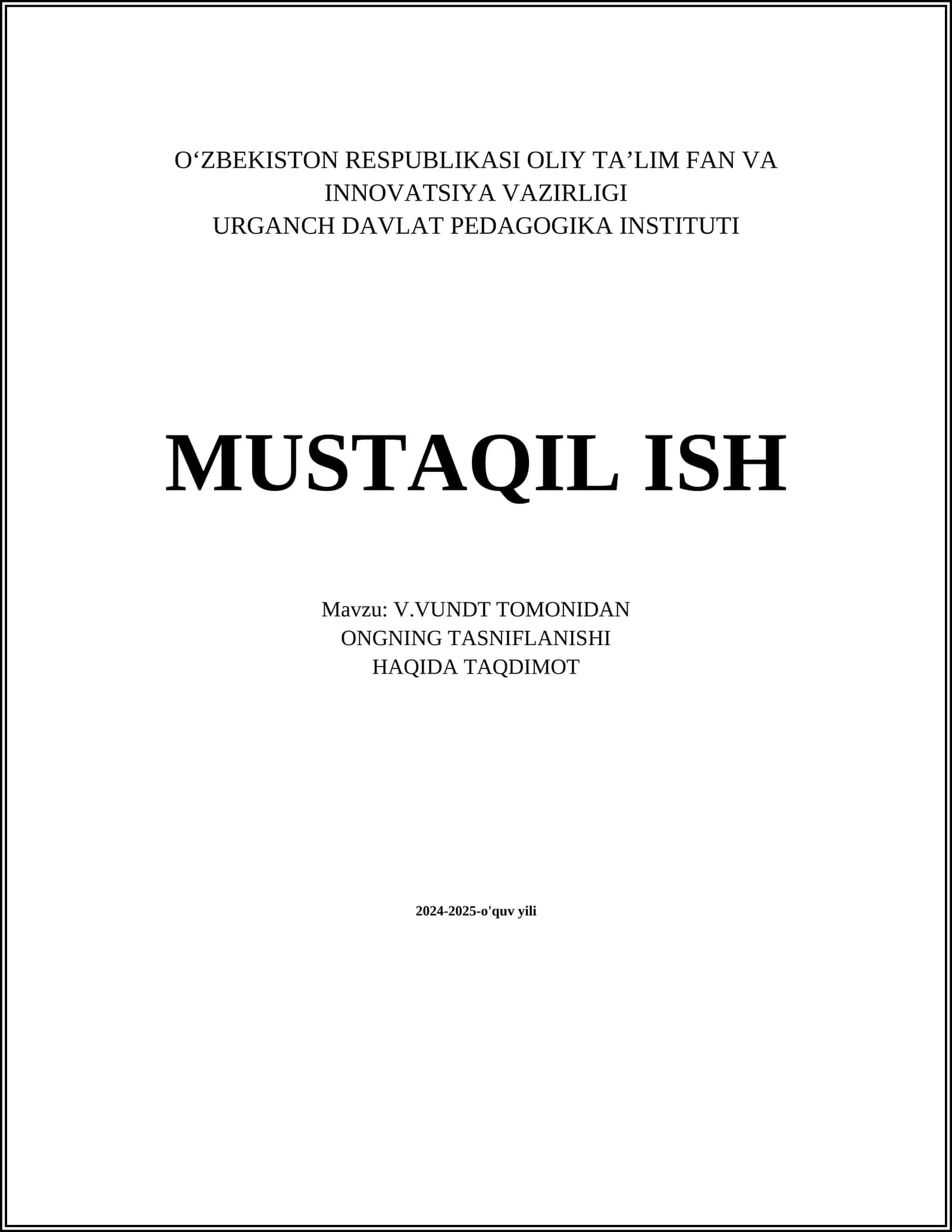 V.VUNDT TOMONIDAN ONGNING TASNIFLANISHI HAQIDA TAQDIMOT 1