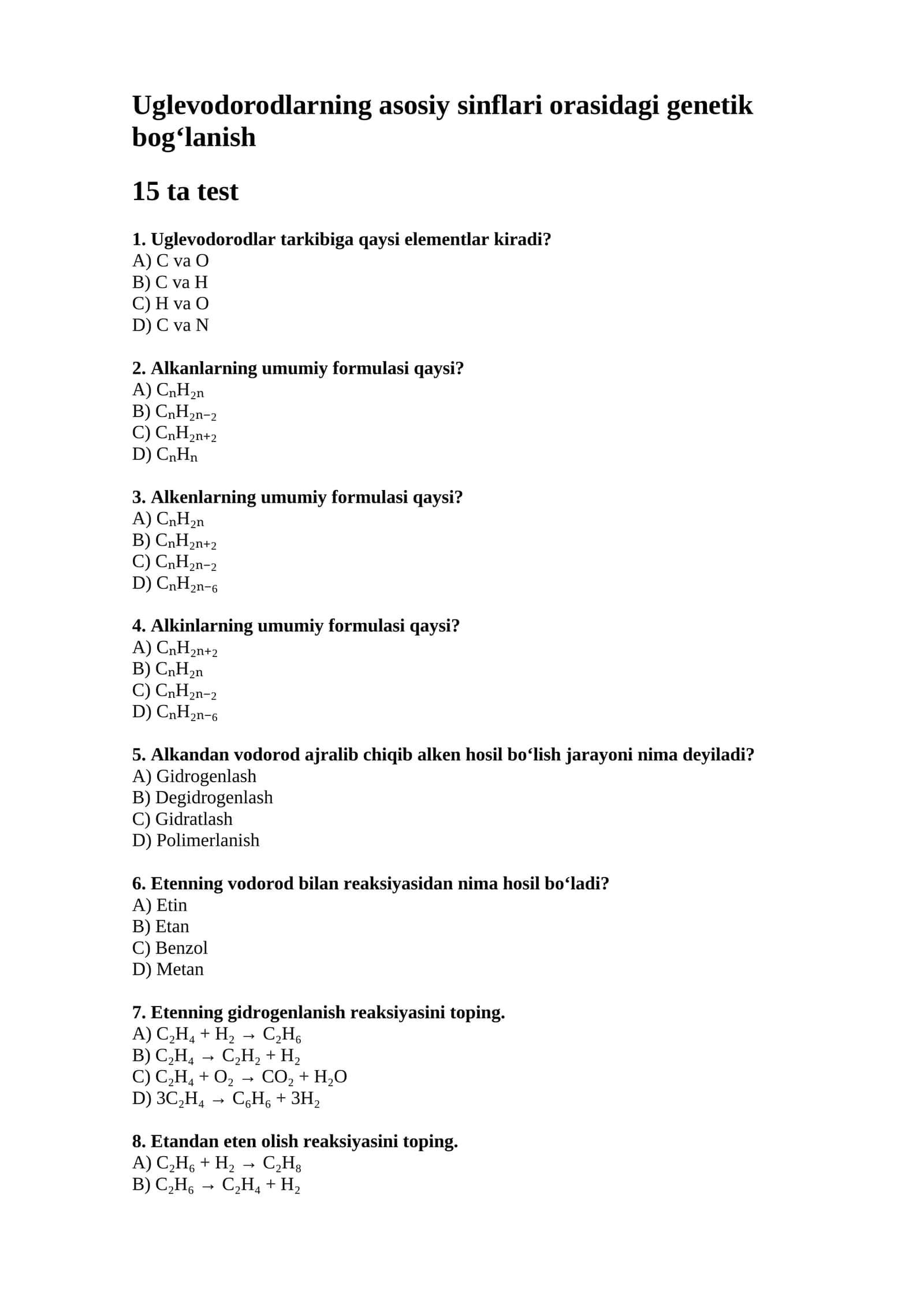 Uglevodorodlarning asosiy sinflari orasidagi genetik bog‘lanish 1